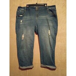 Lane Bryant Denim Jeans Pants Straight Plus Size 22 Inseam 21" Distressed Blue